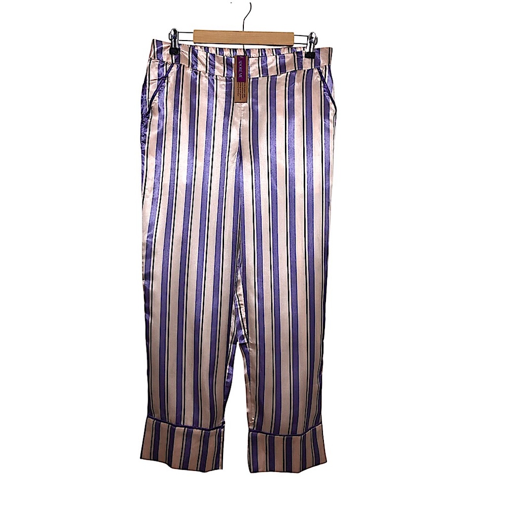 Adore Me Silky Feeling Light Pink Purple straps Pockets Pajama Bottoms S